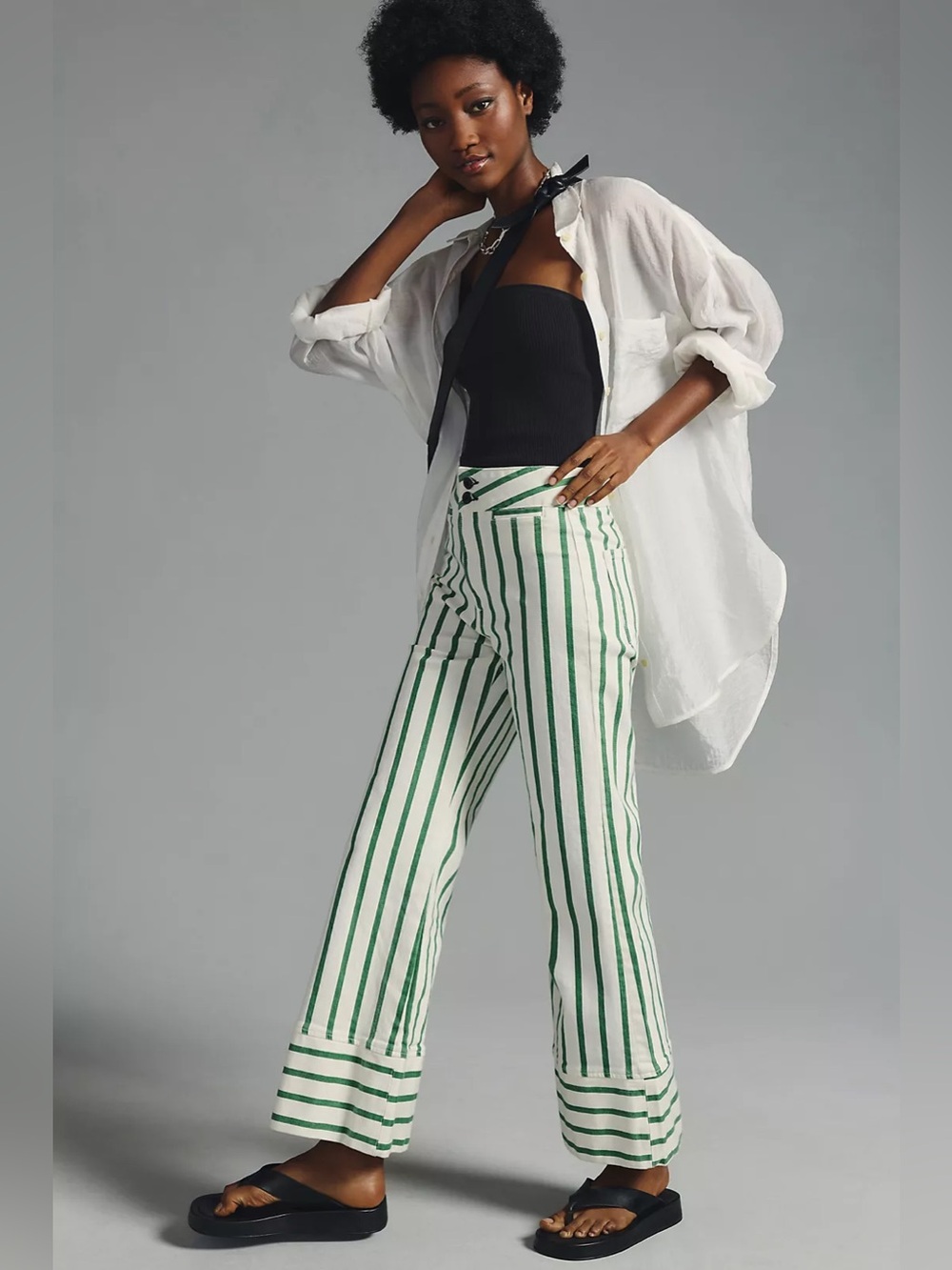 NWT ASKK NY Brighton High Rise Wide Leg Crop Jeans SIZE 28 white green